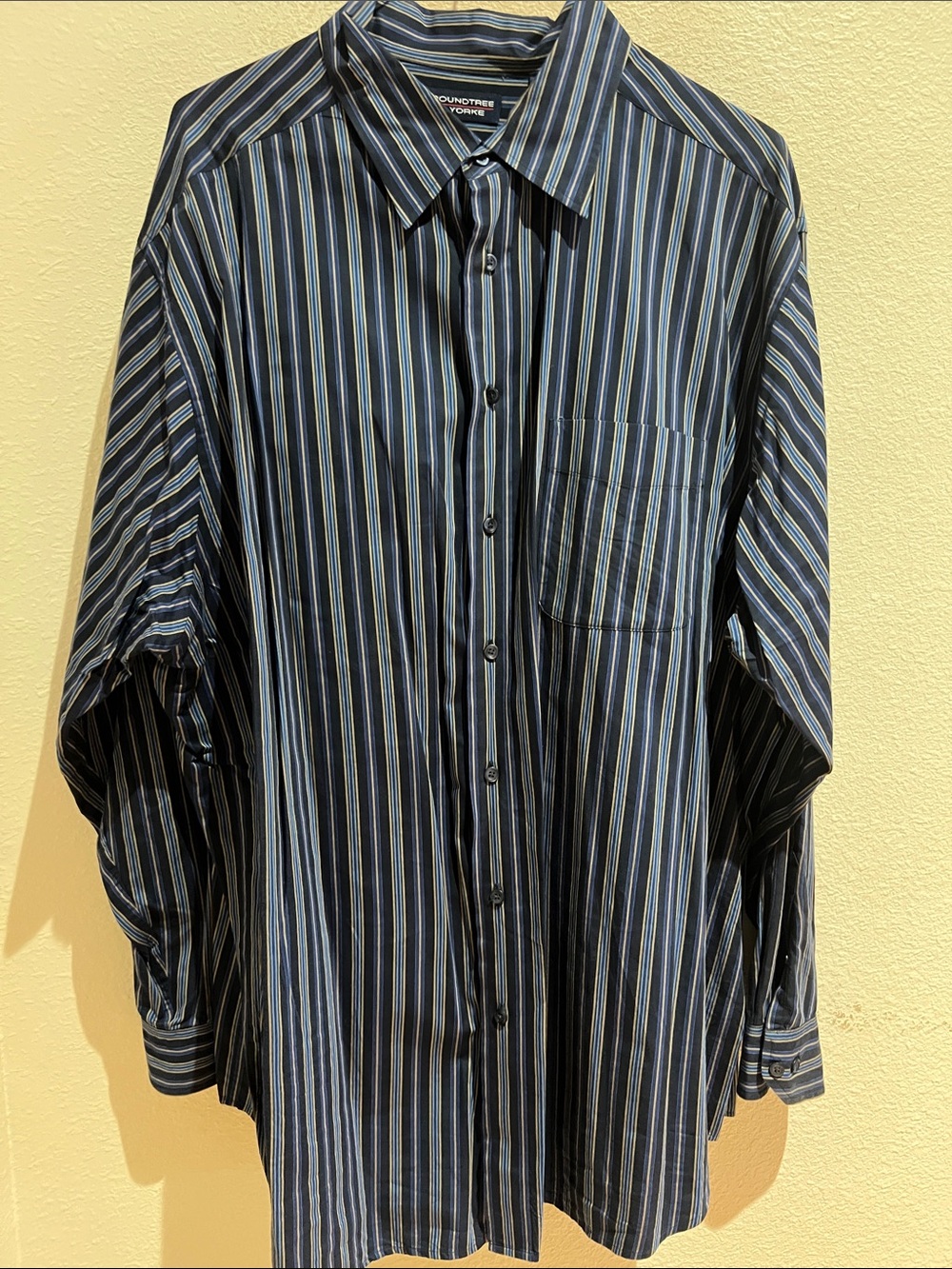 Roundtree & Yorke Men’s Navy and Light Blue Striped Button-Down Shirt